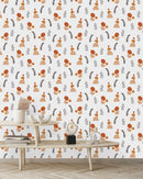 Geometrical Beige Pattern with Plants Wallpaper