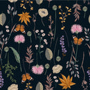 Dark Wallpaper with Wildflowers and Butterflies