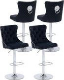 Velvet Swivel Bar Stools Adjustable Set Of 4 In Black
