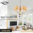 Antique Brass Boho Rattan Chandelier Pendant Dimmable