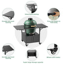 Outdoor Grill Table for Big Green Egg Style BBQ, Metal Grill Cart with 2 Folding Panels, Black Metal, 59.3 x 27.6 x 31 Inches