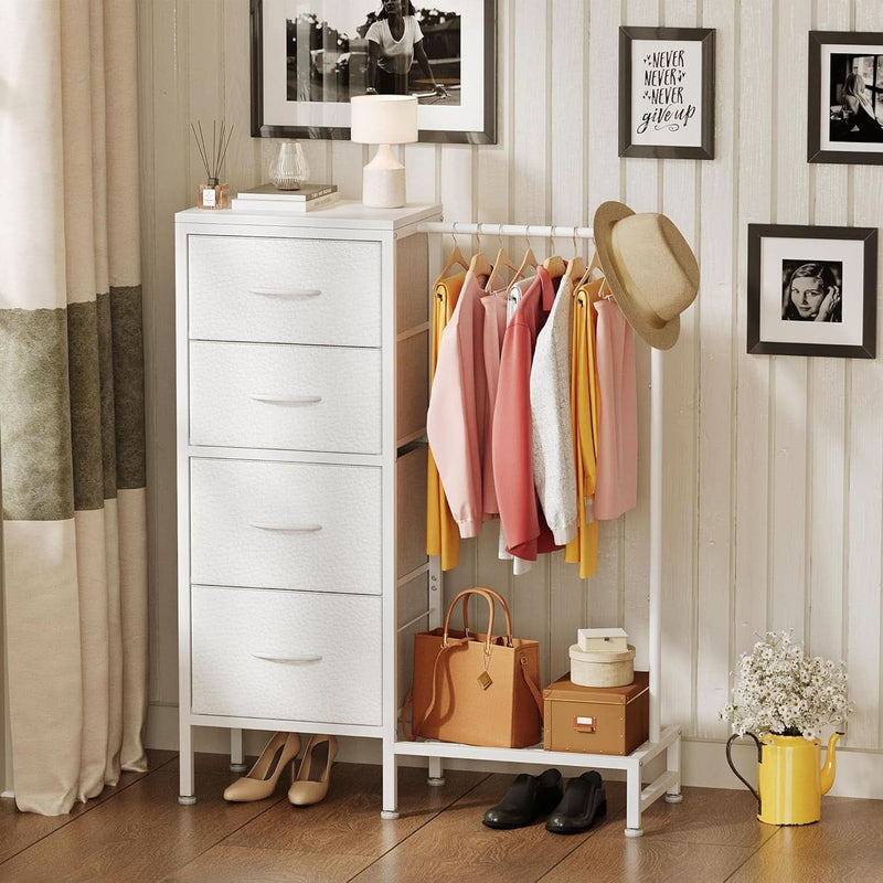 Dresser With Hanging Rack 4 Drawer White 44 Inch Tall