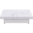 Square Marble Veneer Coffee Table Sliding Top with Storage in White 39.4"