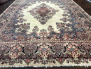 Persian Sarouk Rug 9x12, Ivory & Blue, Semi Open Field
