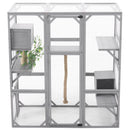 Outdoor Cat House, DIY Cat Enclosure Catio with Double Enter Doors, Light Grey Pine Wood, 62.8'L x 32.2'W x 68.5'H