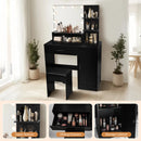Vanity Desk with Mirror and Lights, Makeup Vanity with Drawer & Storage Cabinet, 3 Adjustable Lighting Colors, Makeup Desk with Open Shelves for Bedroom, Dressing Room, Black