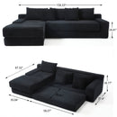 Modern L-Shaped Sectional Couch with Memory Foam and Steel Frame in Black Corduroy for Living Room