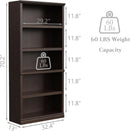 Bevfint 70 Inch Dark Cherry 5 Tier Floor Standing Bookcase