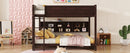 Queen Over Queen Bunk Bed with Built-in Storage Cabinets,Charging Station,Ladder,Safety Guardrails,Solid Pine Wood Bunk Bed,Brwon