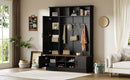 ON-TREND Versatile 3-in-1 Hall Tree with 6 Hooks, Farmhouse Walnut Storage Bench with Adjustable Shelves, 55'W Modern Entryway Coat Rack with Multiple Storage Space for Mudroom, Living Room, Black