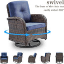 Six Piece Patio Conversation Set Brown Wicker Blue Cushions