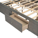 King Size Platform Bed with Storage Headboard and 8 Drawers, Gray