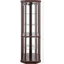 Corner Lighted Curio Cabinet Corner Glass Cabinet Lighted Curio Cabinet Corner Display Case for Living Room, Curio Cabinet, Antique collection, Wine,Bar Glass Storage Light Included,Dark Cherry