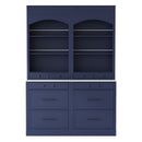 [Assembly Video Provided] TOPMAX Modern 83.7inch High Kitchen Pantry, Freestanding Tall Kitchen Hutch with Faux Marble Top,Cupboard Cabinet with 5 Storage Drawers and Adjustable Shelf, Set of 2, Blue