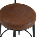 Fashionable Ergonomic Bar Chairs with Brown Technology Fabric Cushions, Black Metal Legs, 35.5 Inches.Set of 2.