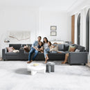 L-shaped 6-seater 133.4''*94.4'' corduroy sofa, large storage armrests with center console, USB charging, left and right seats can be switched, 3 packages of 130