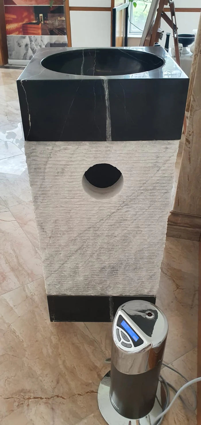 marble pedestal sink toros black carrara white NTRVS28 L16 W16 H36 back view