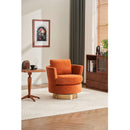 Velvet Swivel Barrel Chair, Swivel Accent Chairs Armchair for Living Room, Reading Chairs for Bedroom Comfy, Round Barrel Chairs with Gold Stainless Steel Base (Orange)