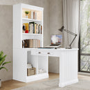 83.4'Tall Bookshelf with Writing Desk, Modern Bookcase with Study Desk, Workstation with Storage Shelf,Storage Bookcase with Open Shelves and LED Lighting for Living Room,Home Office,White