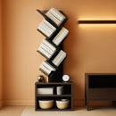 6 Tier Tree Bookshelf Black Floor Standing Storage Cabinet