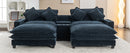 Contemporary Chenille Upholstered Sectional Sofa with Ottomans, USB Ports, Cup Holders & Storage, Blue