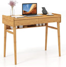 Bamboo Computer Desk with Drawers and Open Shelf