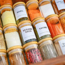 Bamboo lid glass food storage jar with labels kitchen spice set