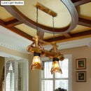 DecorBites™ Bamboo Lodge Flared Pendant Light with 2 Amber Glass Shades - Island Lighting