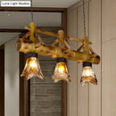 DecorBites™ Bamboo Lodge Flared Pendant Light with 2 Amber Glass Shades - Island Lighting