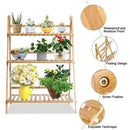 Modern folding light brown bamboo plant stand living room 3 tier shelf