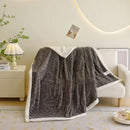Banana leaf jacquard faux rabbit fur bedroom throw blanket