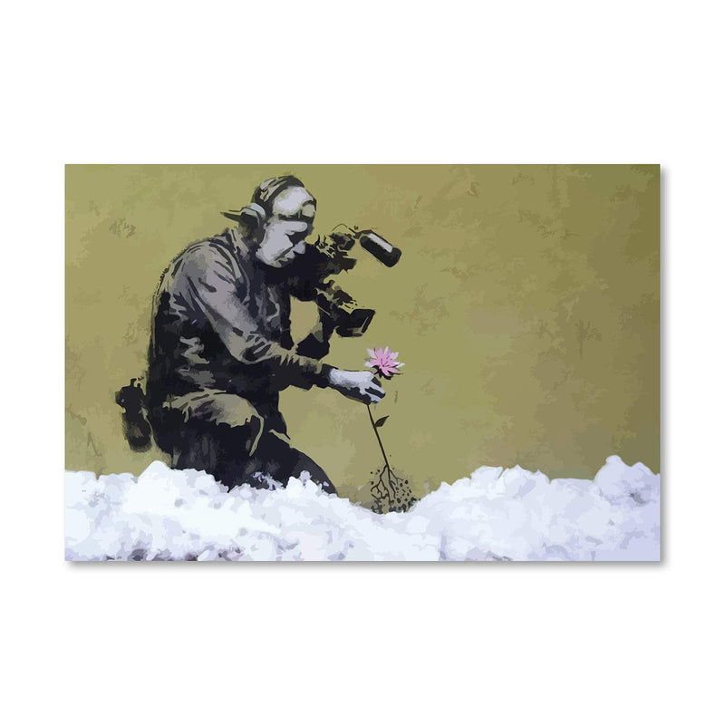 Banksy Cameraman and Flower Canvas