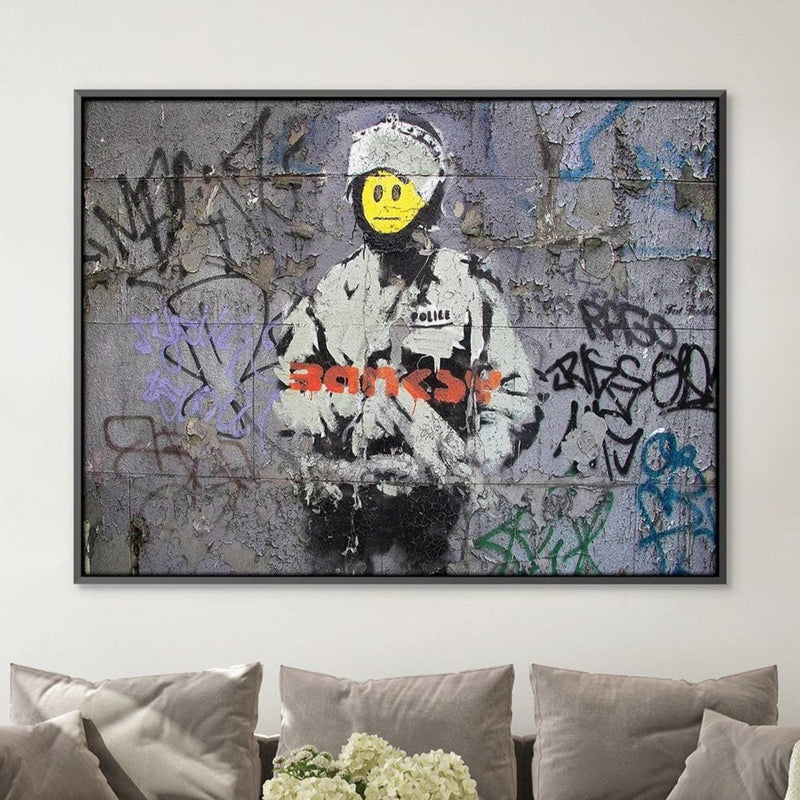 Banksy Smiley Riot Cop Canvas