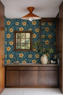Matilija Wallpaper, navy, orange and mint