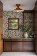 Matilija Wallpaper, white, pink and green