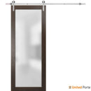 Planum 2102 Chocolate Ash Barn Door with Frosted Glass and Silver Rail