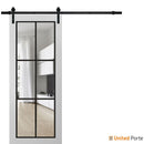 Lucia 2366 White Silk Barn Door with Clear Glass and Black Rail