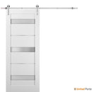 Quadro 4055 White Silk Barn Door with Frosted Opaque Glass and Silver Rail