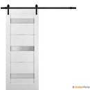 Quadro 4055 White Silk Barn Door with Frosted Opaque Glass and Black Rail