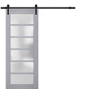 Veregio 7602 Matte Grey Barn Door with Frosted Glass and Black Rail