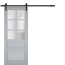 Veregio 7339 Matte Grey Barn Door with Frosted Glass and Black Rail