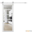 Quadro 4522 Matte White Barn Door with Clear Glass and Silver Finish Rail