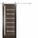 Quadro 4088 Chocolate Ash Barn Door with Frosted Glass and Silver Finish Rail
