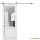 Lucia 1533 White Silk Barn Door with Clear Glass and Silver Finish Rail
