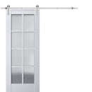Veregio 7412 Matte White Barn Door with Frosted Glass and Silver Finish Rail