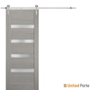 Quadro 4113 Grey Ash Barn Door with Frosted Glass and Silver Finish Rail