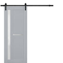 Veregio 7288 Matte Grey Barn Door with Frosted Glass and Black Rail