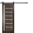 Quadro 4088 Chocolate Ash Barn Door with Frosted Glass and Black Rail