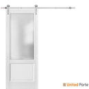 Lucia 22 White Silk Barn Door with Frosted Glass and Silver Finish Rail