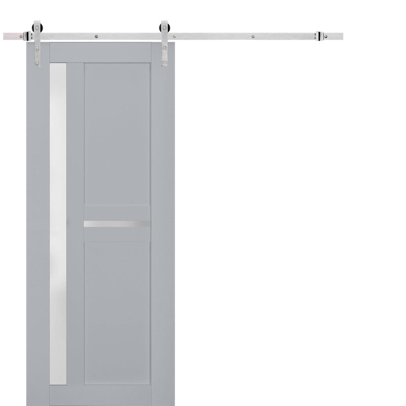 Veregio 7288 Matte Grey Barn Door with Frosted Glass and Silver Finish Rail